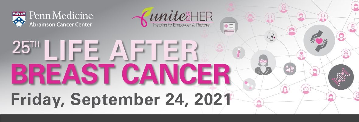 25th Life after breast cancer with pink text